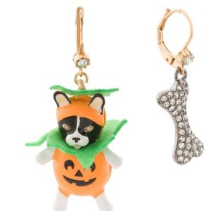 Betsey Johnson Eclectic Novelty Pumpkin Dog Non-Matching Earrings